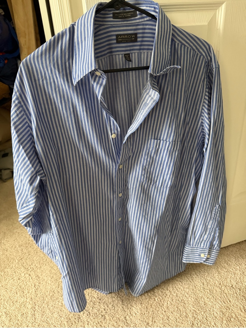 Arrow Men's Blue and White Stripe Dress Shirt 16 161/2 32/33
